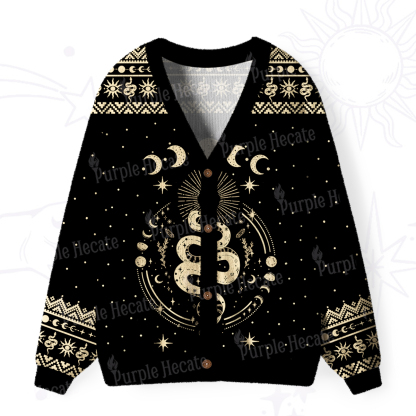 Purplehecate Snake And Moon Phase Comfort Ugly Cardigan Sweaters