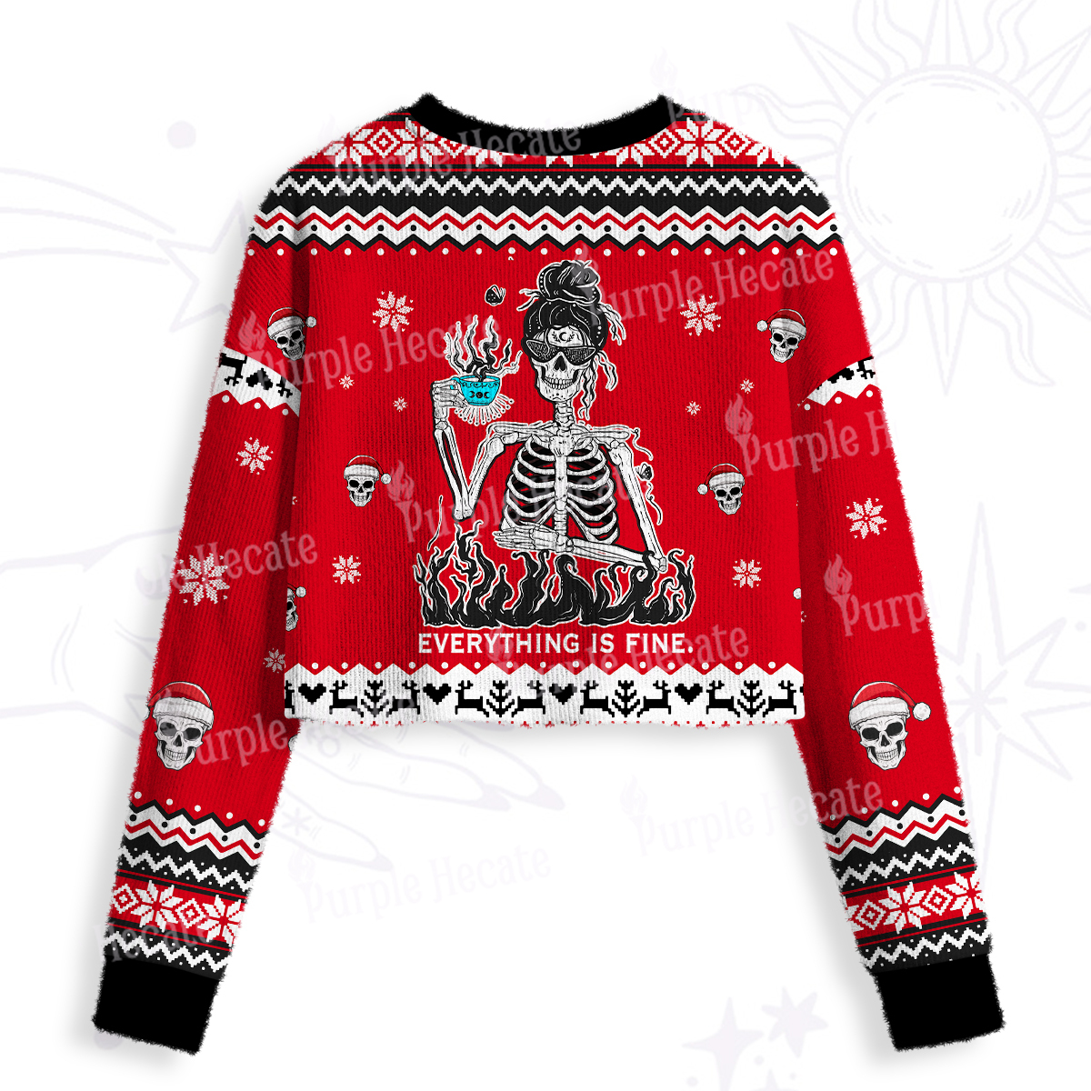 Purplehecate Everything Is Fine Crop Fuzzy Ugly Sweatshirt