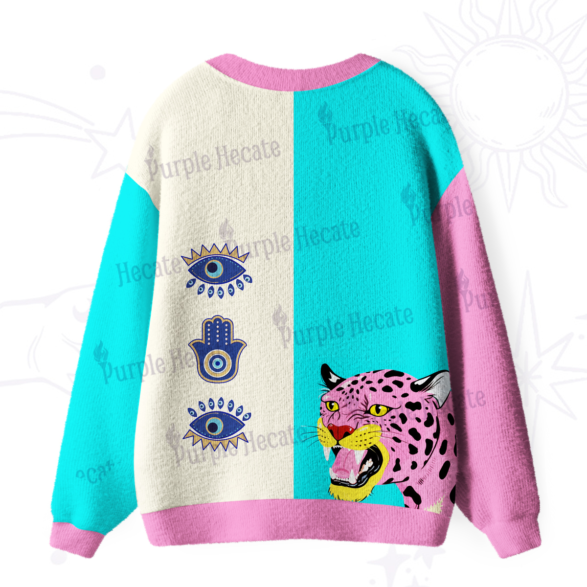 Purplehecate Savage Leopard Evil Eye Ugly Cardigan Sweaters