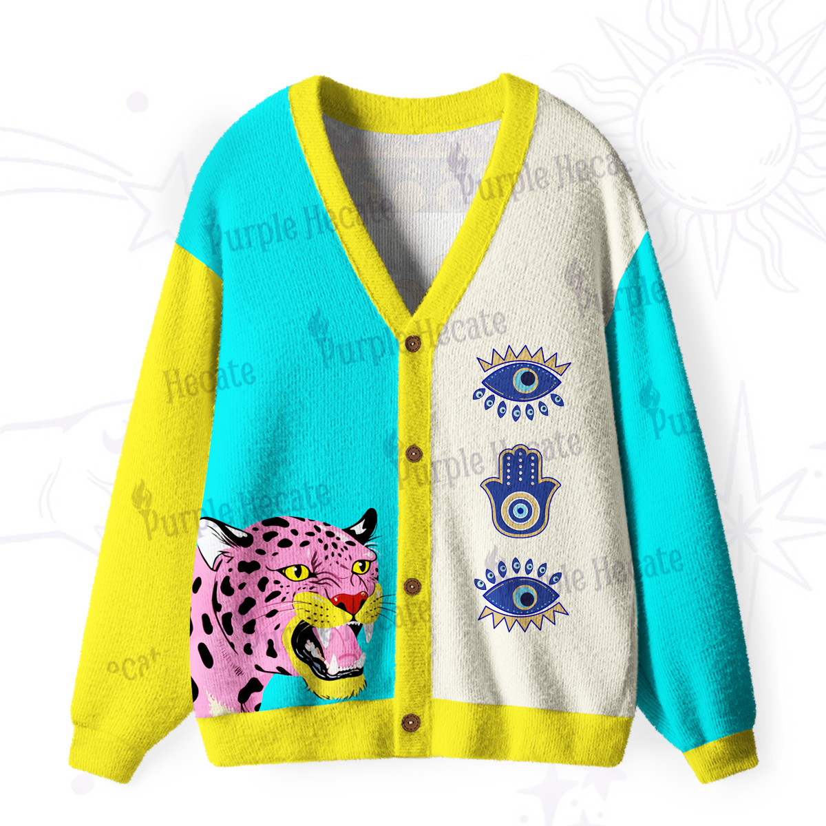 Purplehecate Savage Leopard Evil Eye Ugly Cardigan Sweaters