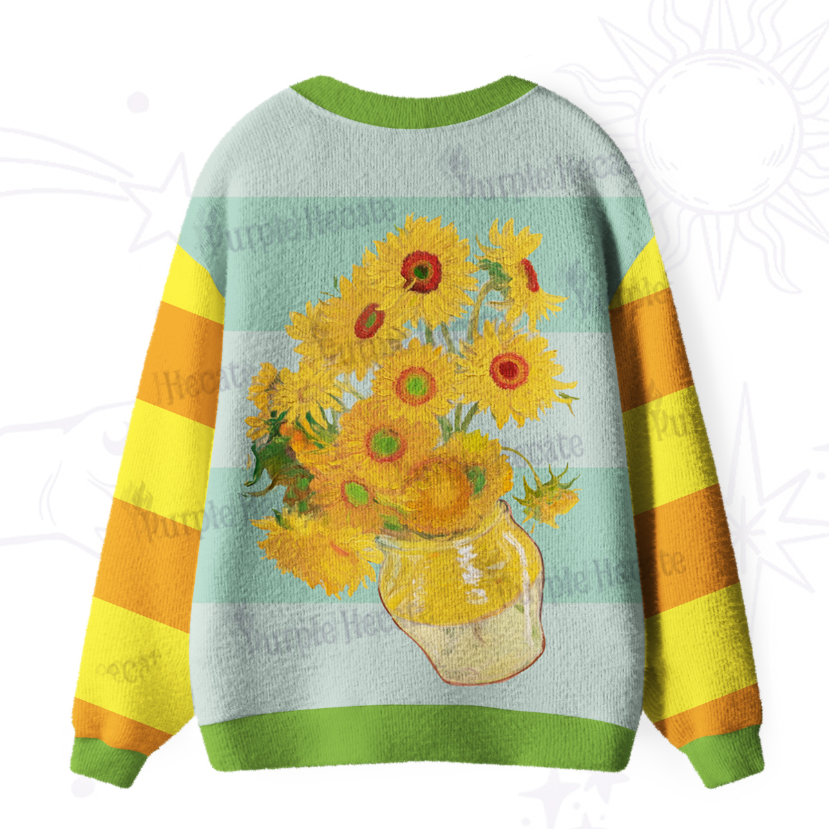 Purplehecate Golden Sunburst Bouquet Ugly Cardigan Sweaters