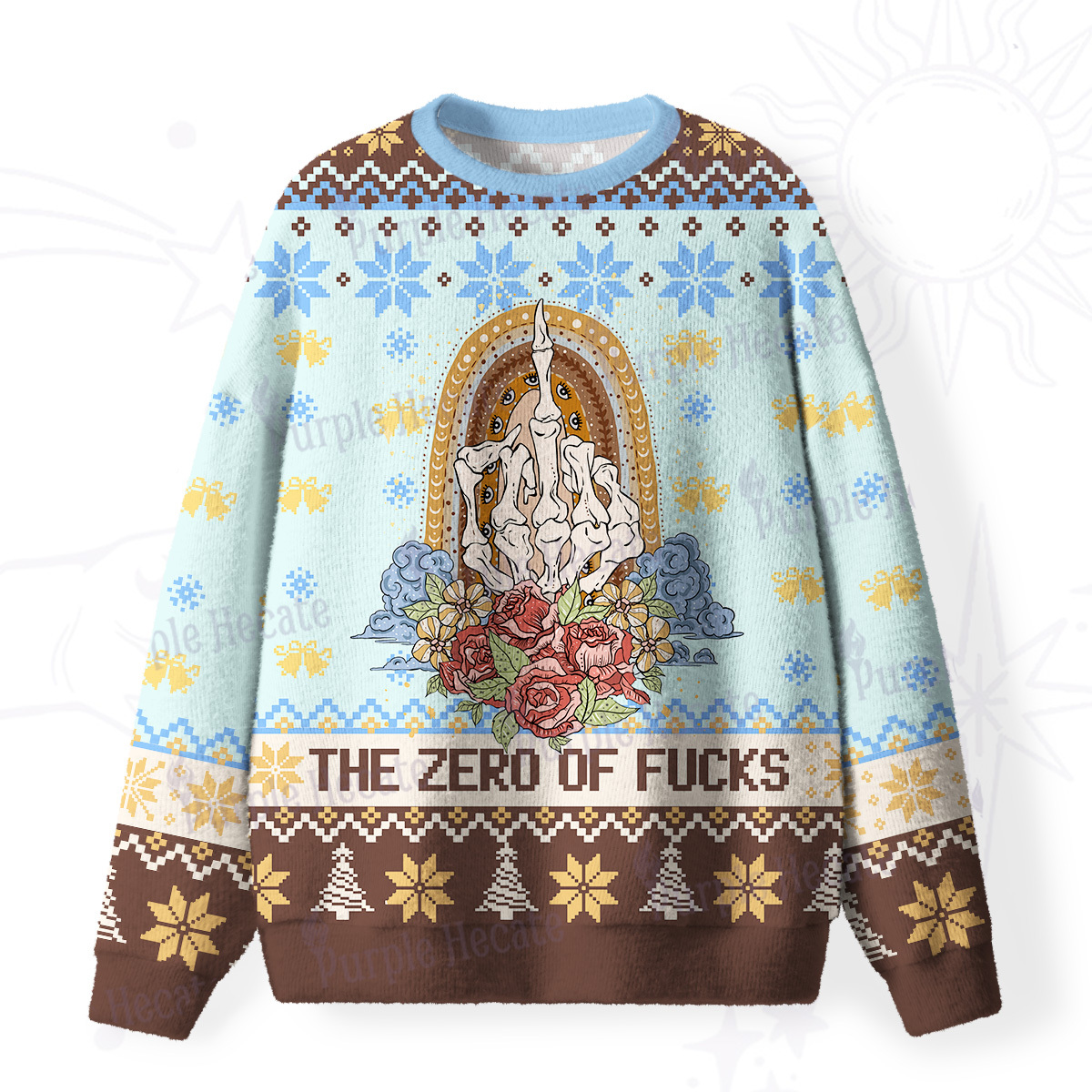 Purplehecate The Zero of Fucks Sacred Bloom Fuzzy Ugly Christmas Sweatshirt