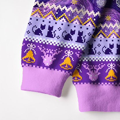 Purplehecate Mystic Cat Beneath the Cosmic Veil Fuzzy Ugly Christmas Sweatshirt