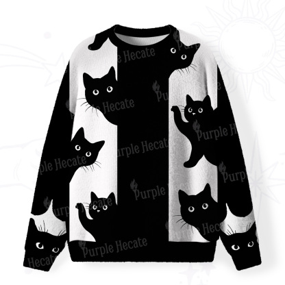 Purplehecate Purplehecate Peekaboo Cats Fuzzy Ugly Christmas Sweatshirt