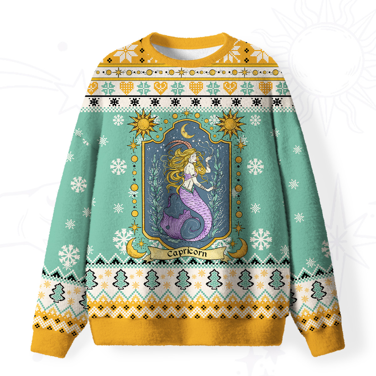 Purplehecate Capricorn Zodiac Fuzzy Ugly Christmas Sweatshirt