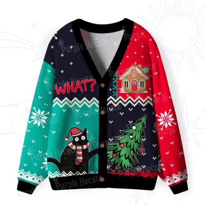 Purplehecate Christmas Black Cat Ugly Cardigan Sweaters