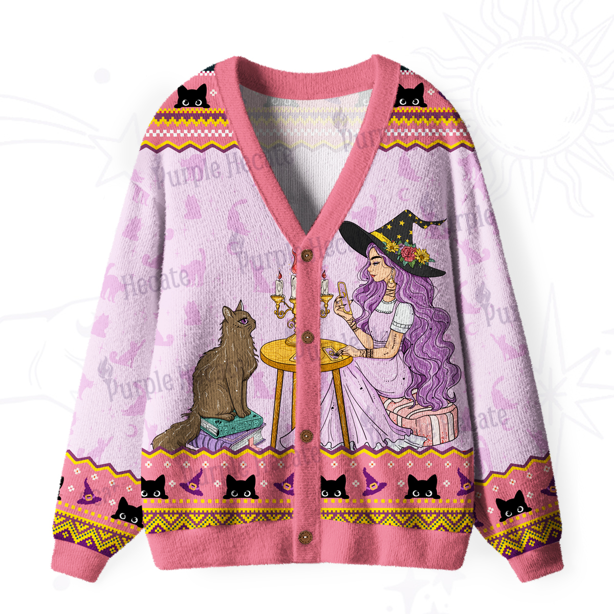 Purplehecate The Cat Witch Mom Tarot Ugly Cardigan Sweaters