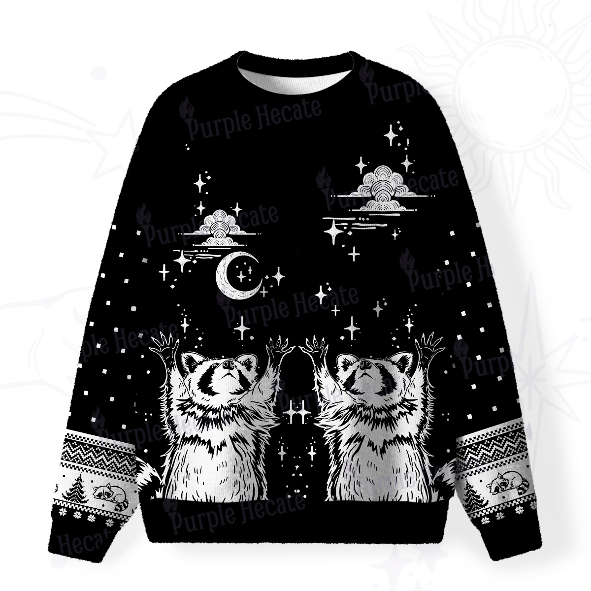 Purplehecate In My Feral Era Raccoon Fuzzy Ugly Christmas Sweatshirt