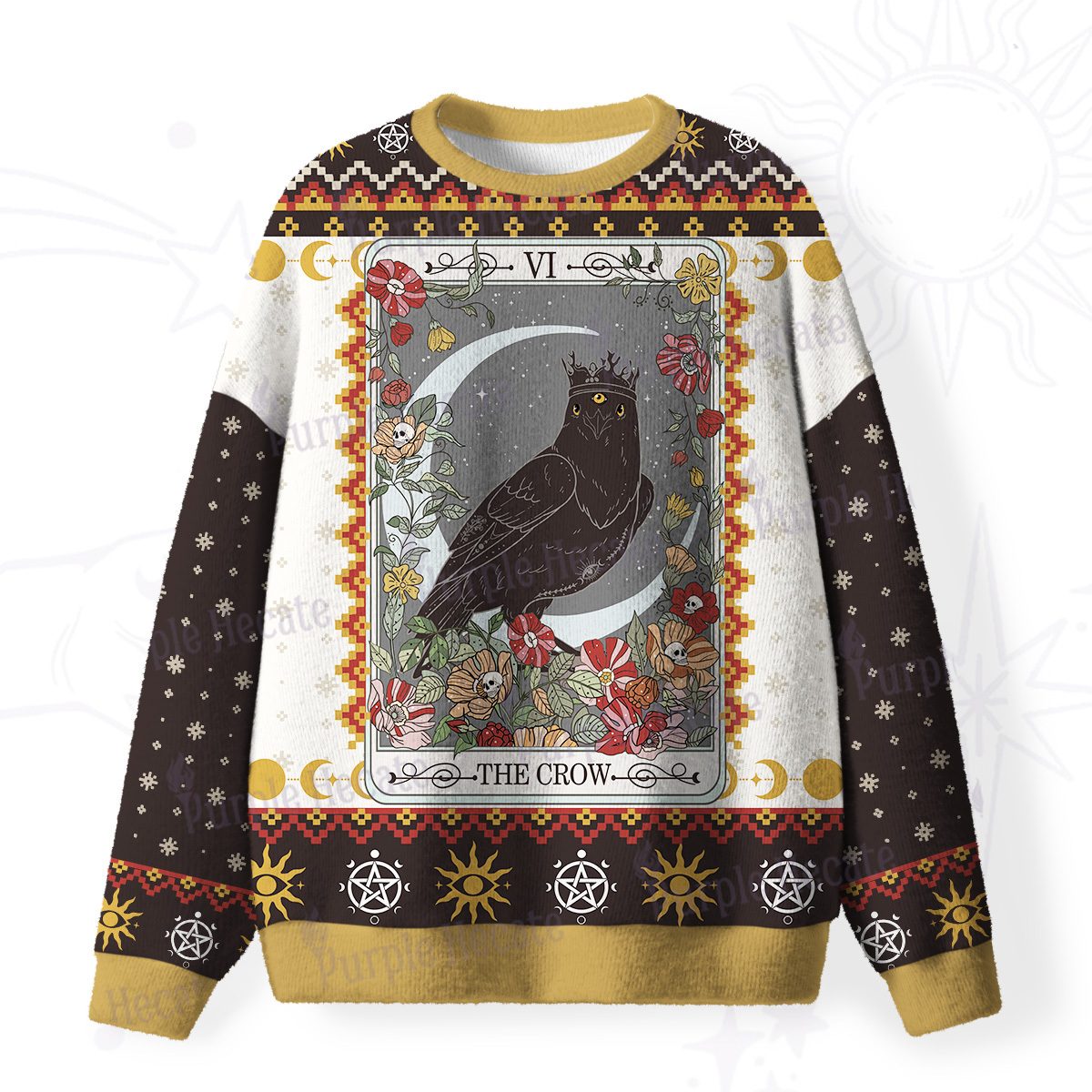 Purplehecate The Crow Tarot Fuzzy Ugly Christmas Sweatshirt