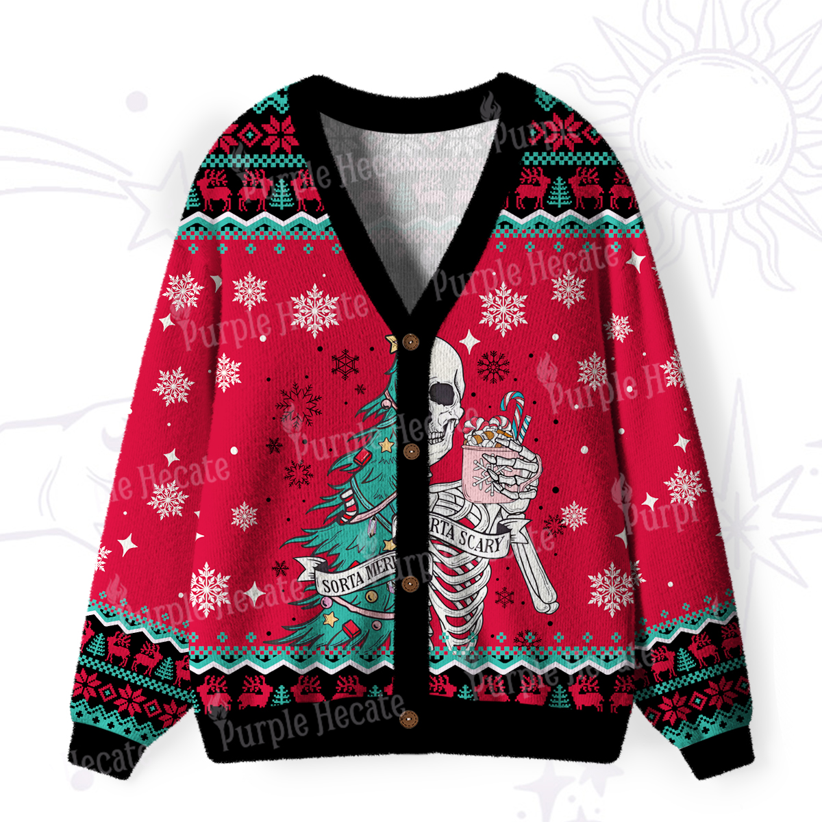 Purplehecate Sorta Merry Sorta Scary Christmas Ugly Cardigan Sweaters