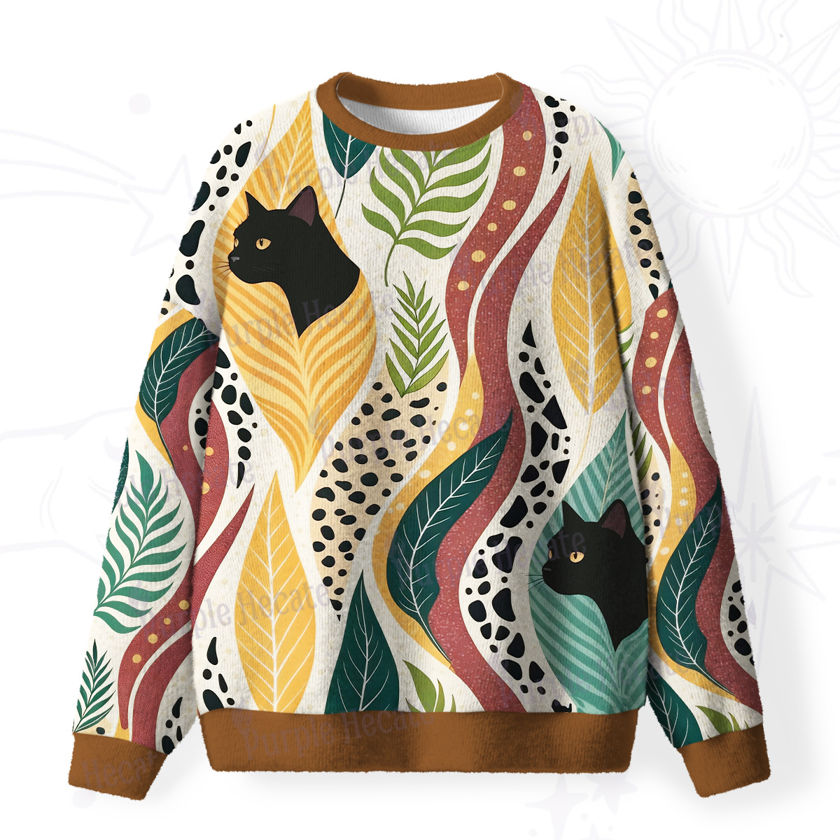 Purplehecate Mystic Forest Cat Fuzzy Ugly Christmas Sweatshirt