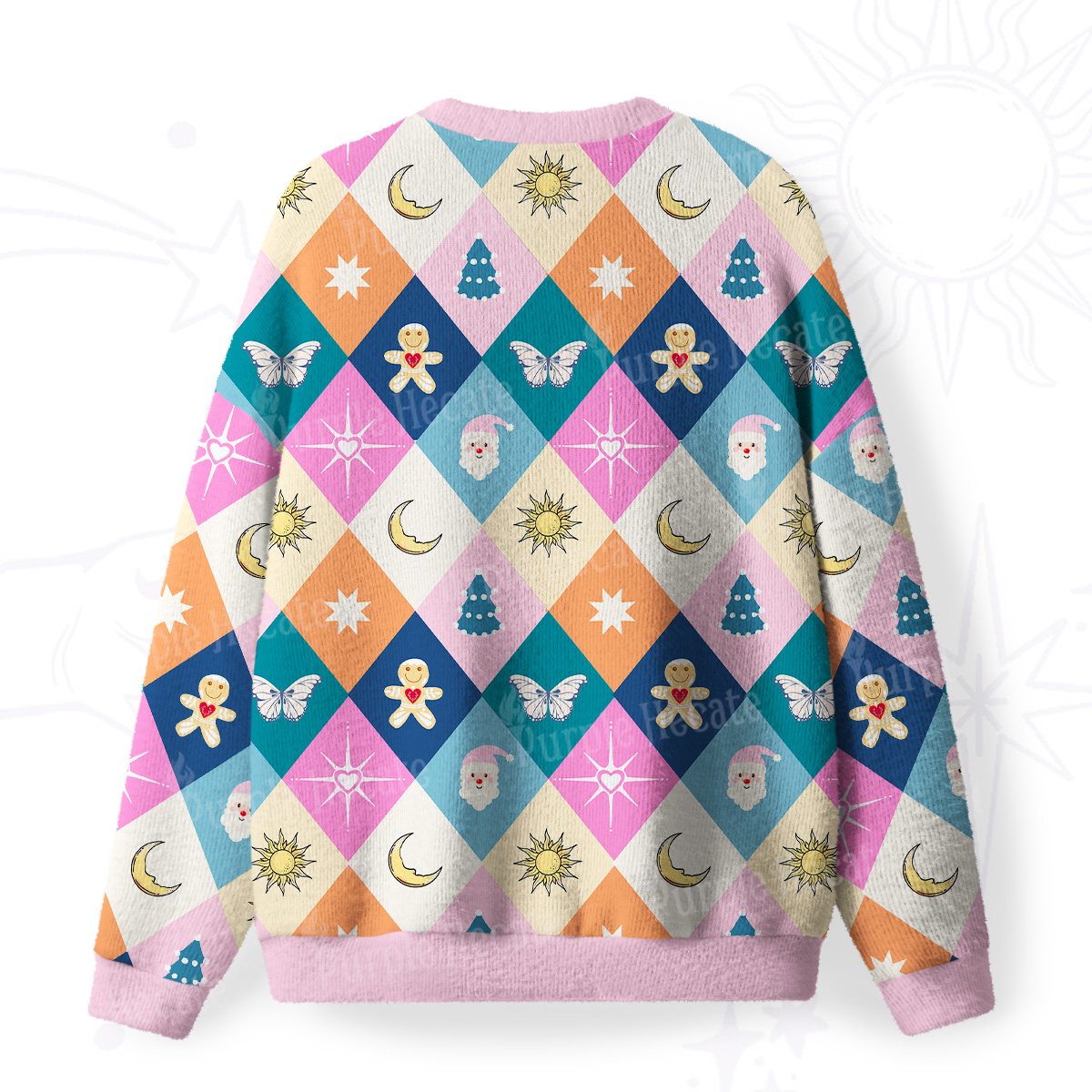 Purplehecate Whimsical Holiday Patchwork Fuzzy Ugly Christmas Sweatshirt