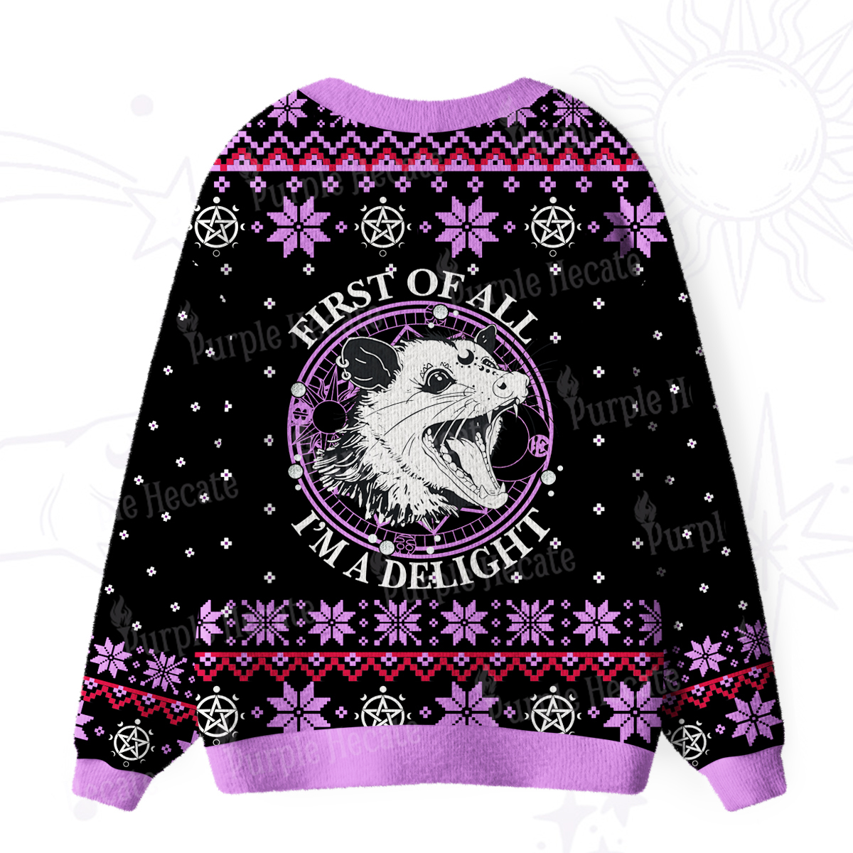Purplehecate First Of All I'm A Delightful Opossum Ugly Cardigan Sweaters