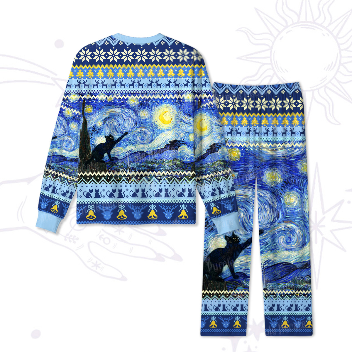 Purplehecate Witch Cat Under the Starry Night Christmas Pajamas