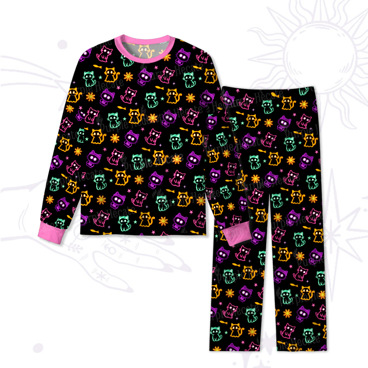 Purplehecate Neon Cat Party Pajamas
