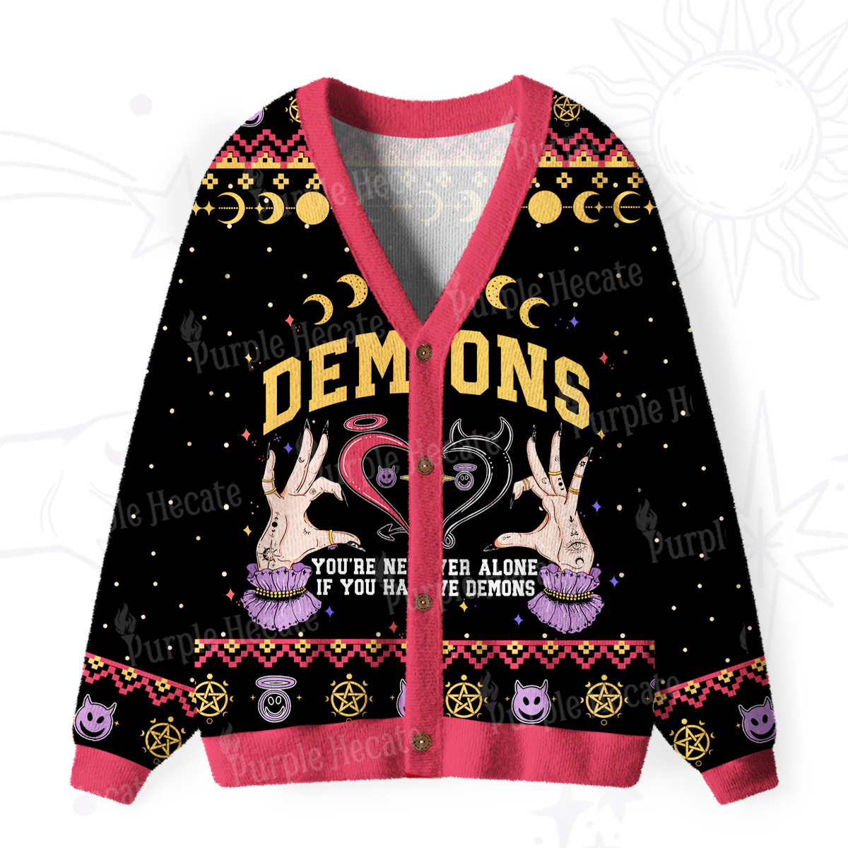 Purplehecate You're Never Alone If You Have Demons Ugly Cardigan Sweaters