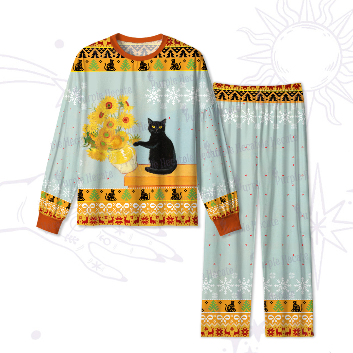 Purplehecate Sunflower Cat Christmas Pajamas