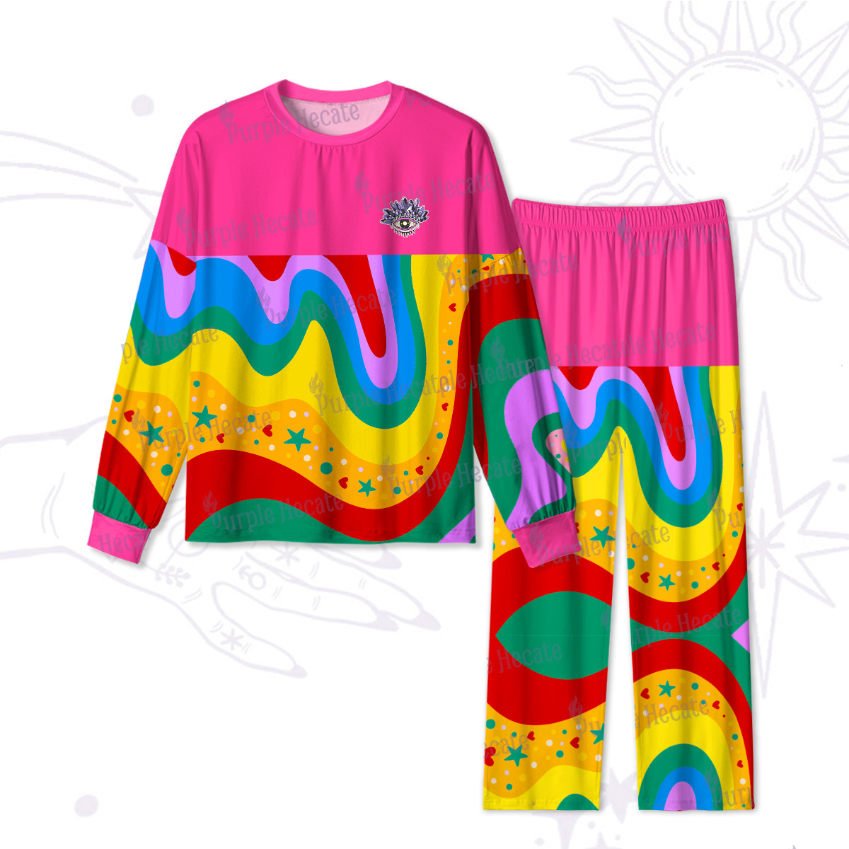 Purplehecate Dreamy Rainbow Waves Christmas Pajamas