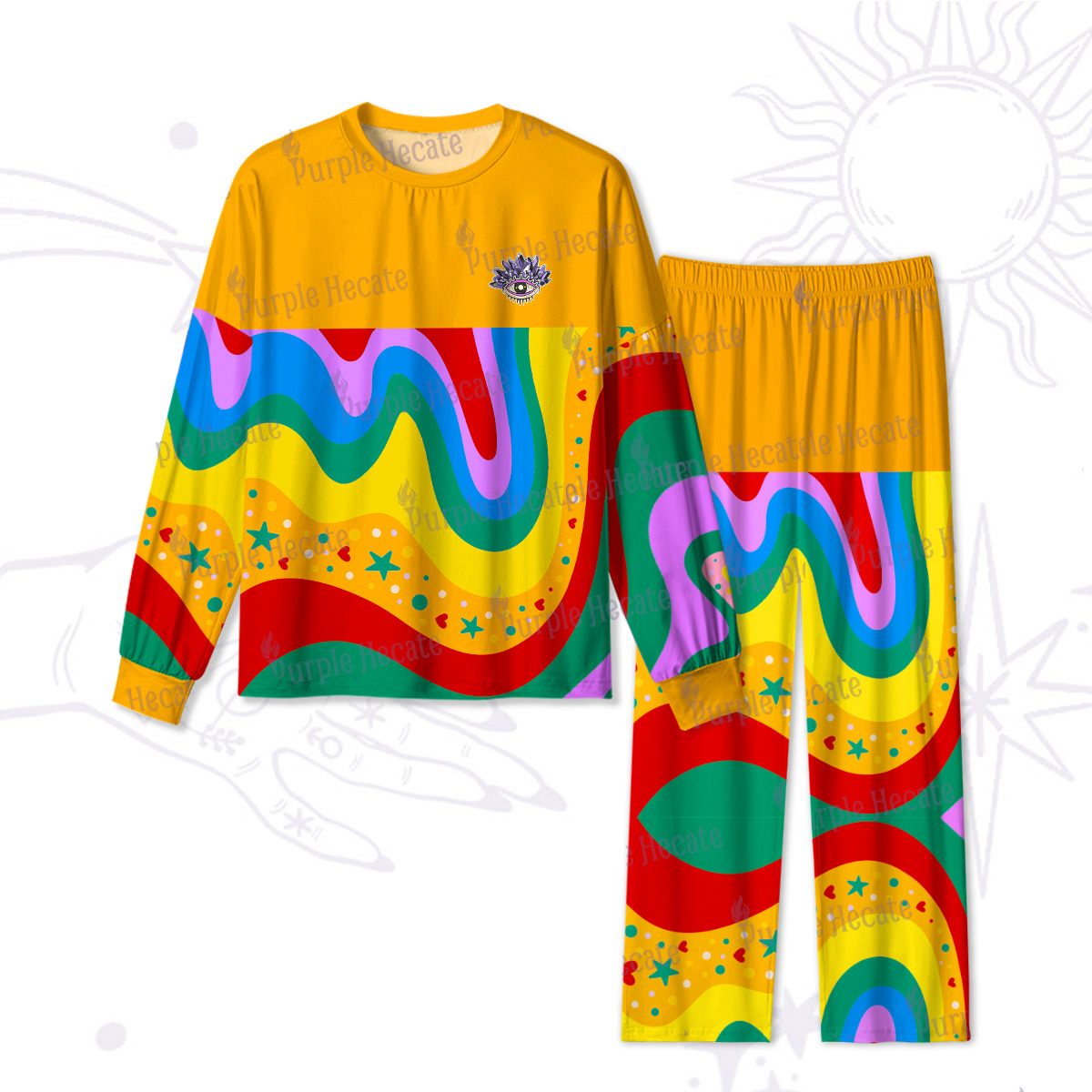 Purplehecate Dreamy Rainbow Waves Christmas Pajamas
