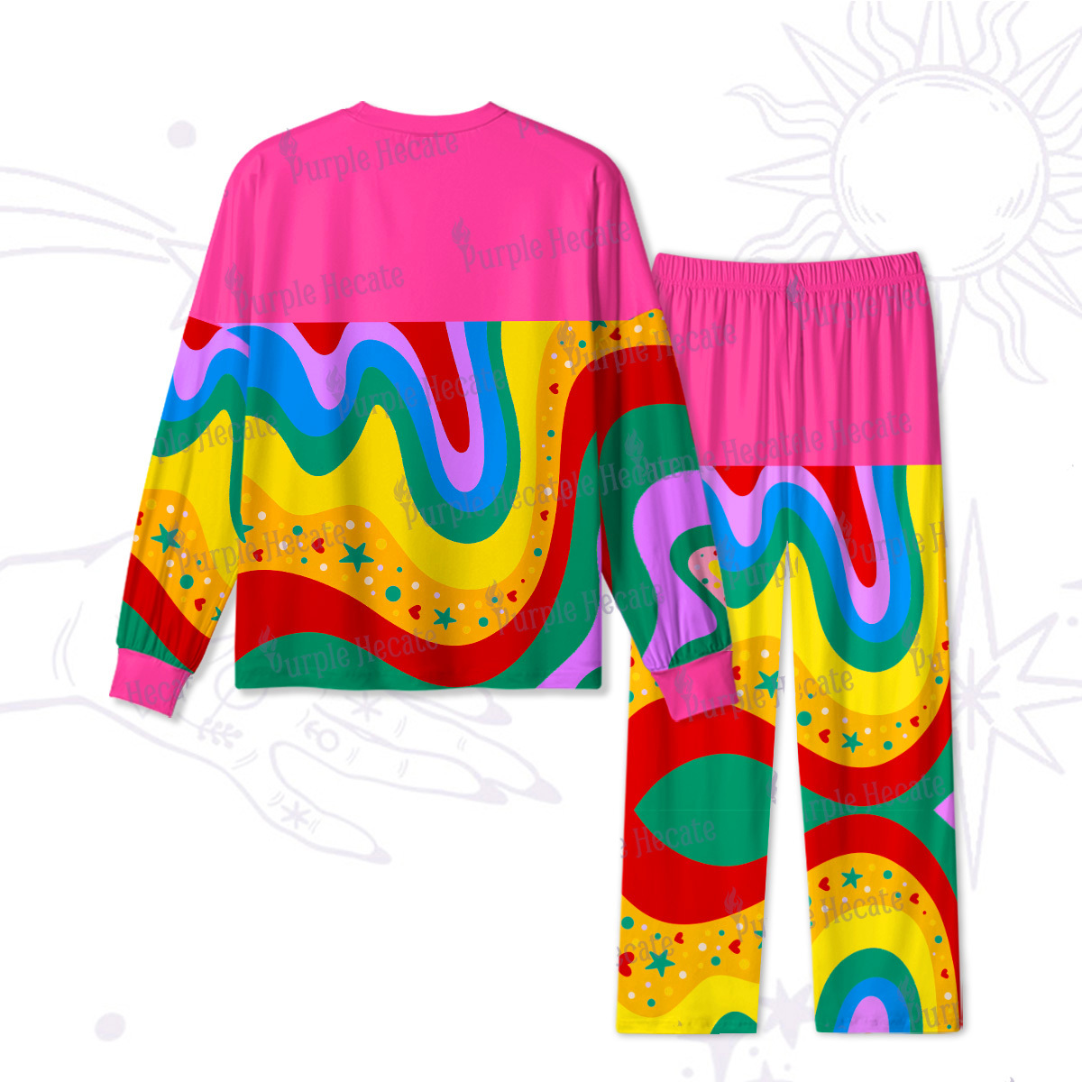 Purplehecate Dreamy Rainbow Waves Christmas Pajamas