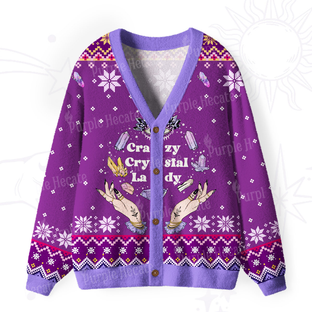 Purplehecate Crazy Crystal Lady Ugly Cardigan Sweaters