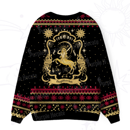 Purplehecate Sagittarius' Astral Mirage Zodiac Ugly Cardigan Sweaters