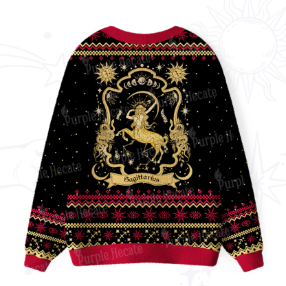 Purplehecate Sagittarius' Astral Mirage Zodiac Ugly Cardigan Sweaters