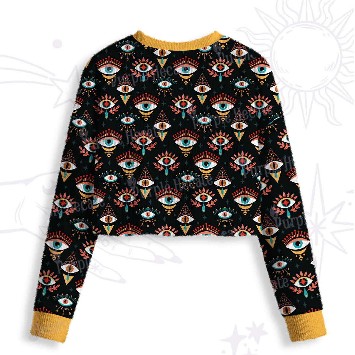 Purplehecate Evil Eye Pattern Crop Fuzzy Ugly Sweatshirt