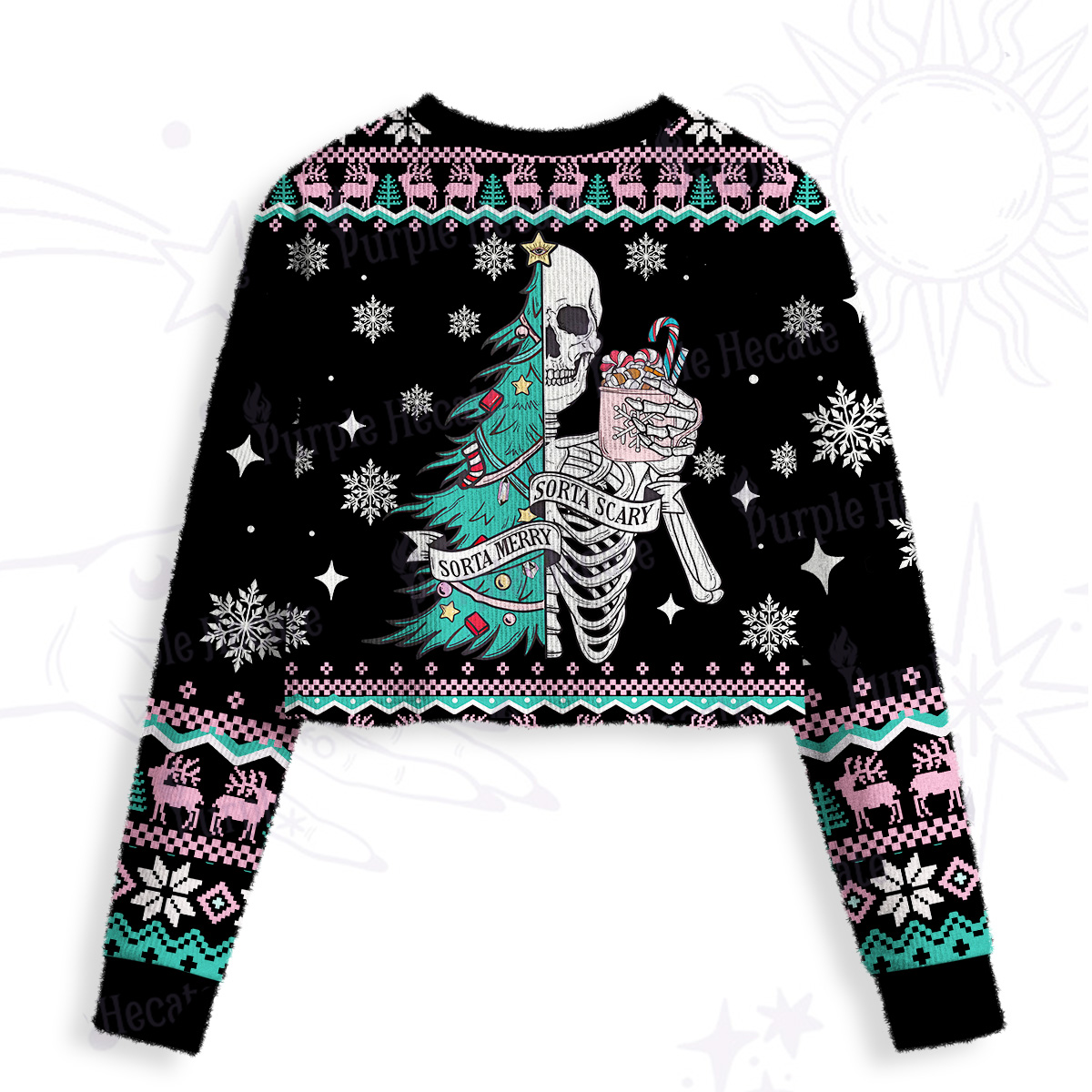 Purplehecate Sorta Merry Sorta Scary Christmas Crop Fuzzy Ugly Sweatshirt
