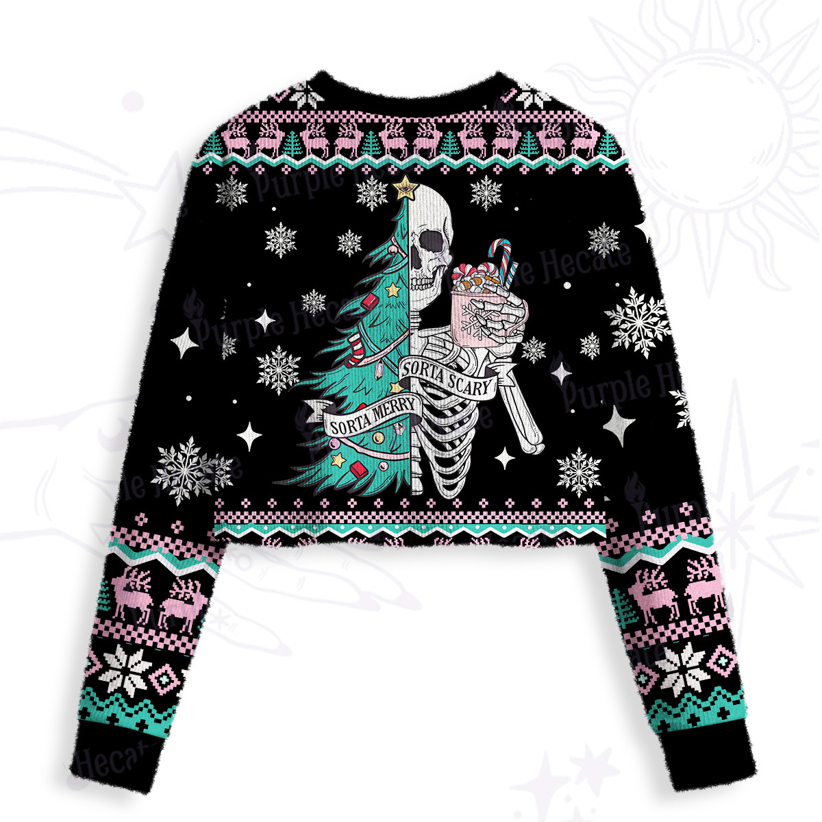 Purplehecate Sorta Merry Sorta Scary Christmas Crop Fuzzy Ugly Sweatshirt