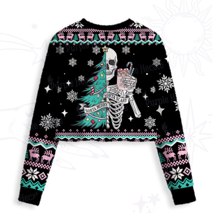 Purplehecate Sorta Merry Sorta Scary Christmas Crop Fuzzy Ugly Sweatshirt