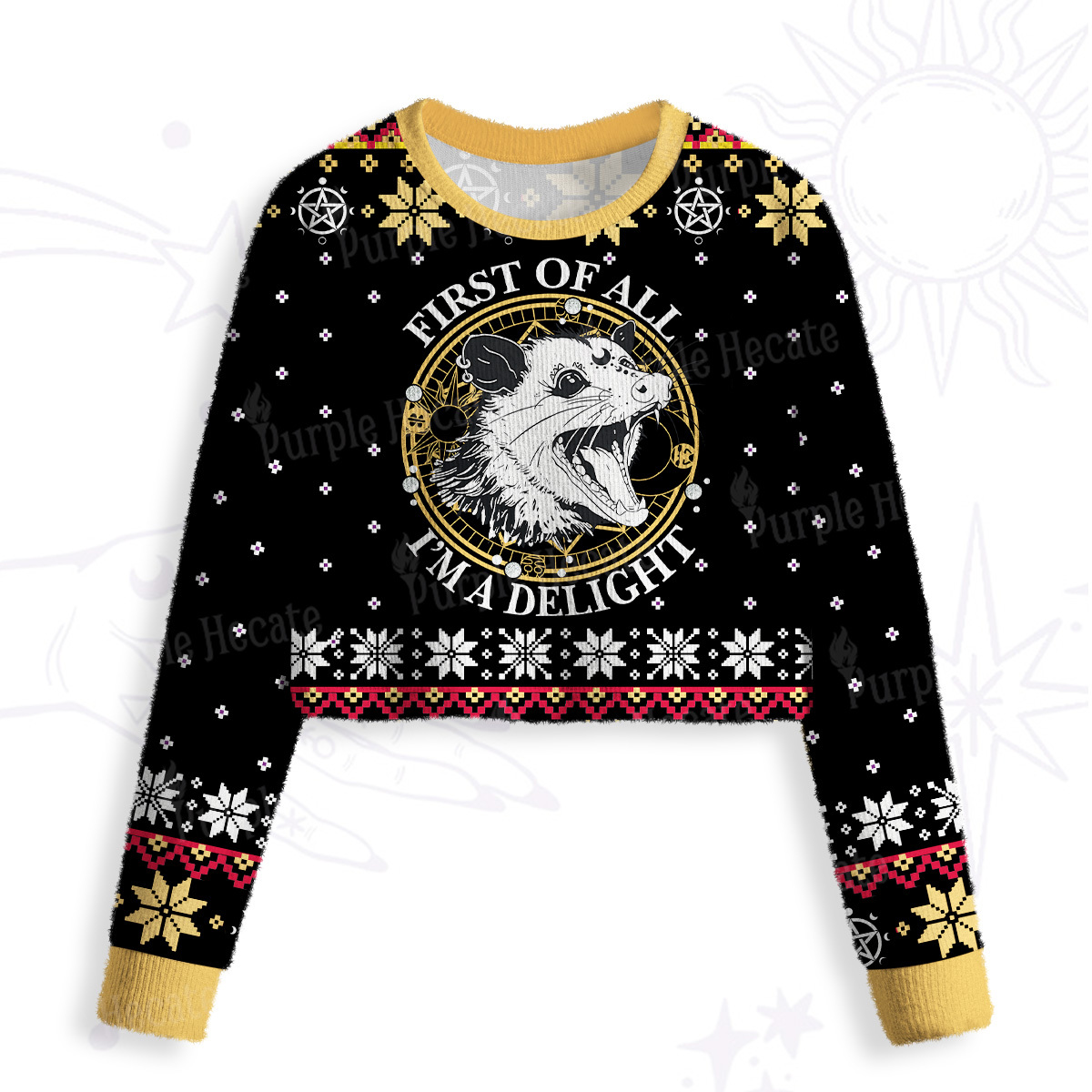 Purplehecate First Of All I'm A Delightful Opossum Crop Fuzzy Ugly Sweatshirt