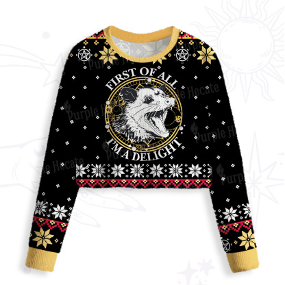Purplehecate First Of All I'm A Delightful Opossum Crop Fuzzy Ugly Sweatshirt