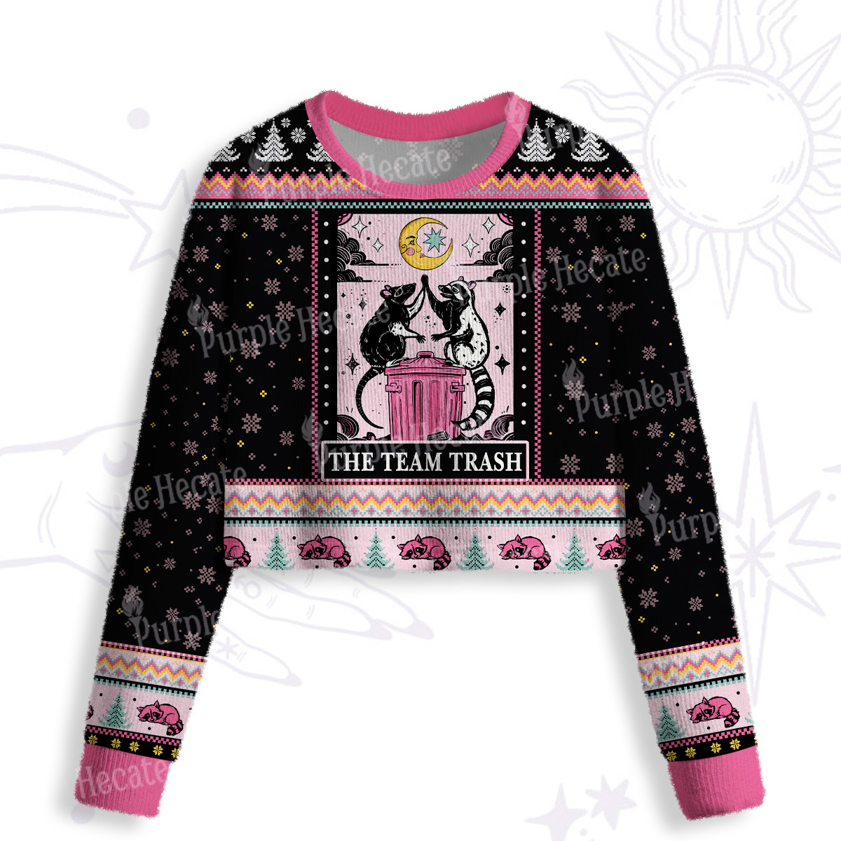 Purplehecate The Team Trash Opossum Crop Fuzzy Ugly Sweatshirt