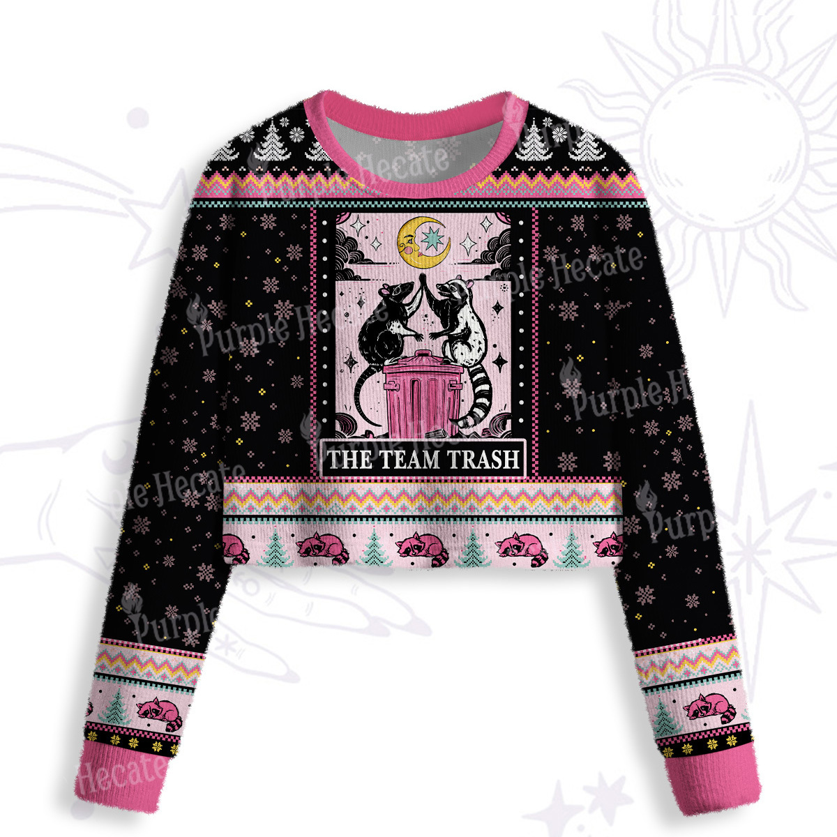 Purplehecate The Team Trash Opossum Crop Fuzzy Ugly Sweatshirt