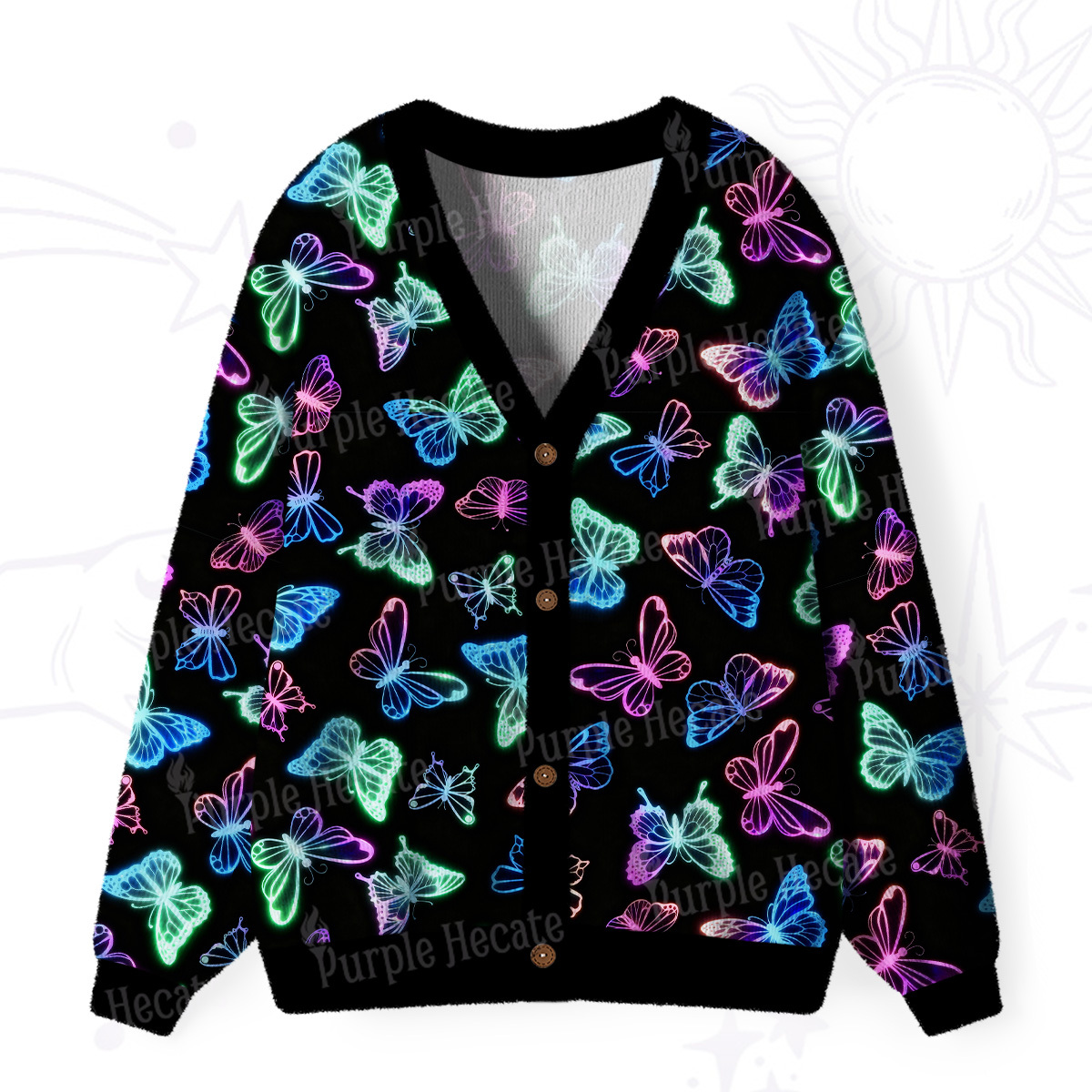 Purplehecate Neon Butterful Ugly Cardigan Sweaters