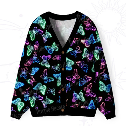 Purplehecate Neon Butterful Ugly Cardigan Sweaters