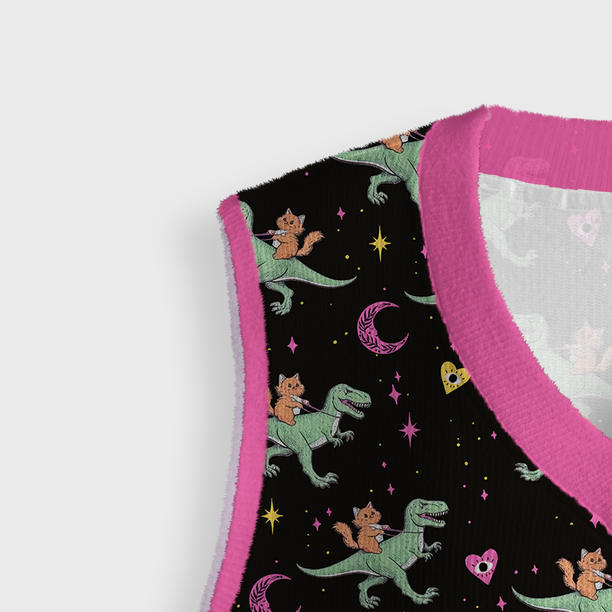 Purplehecate Witch Cat Rides the Dino Ugly Sweater Vest
