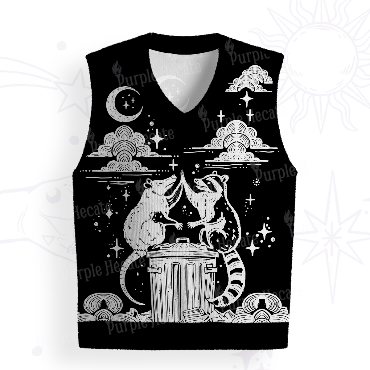 Purplehecate The Team Trash Raccoon Tarot Ugly Sweater Vest