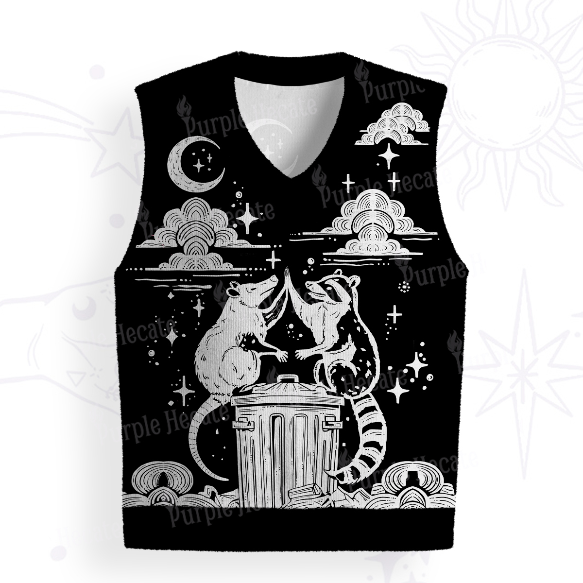 Purplehecate The Team Trash Raccoon Tarot Ugly Sweater Vest