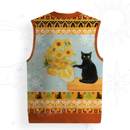Purplehecate Sunflower Cat Ugly Sweater Vest