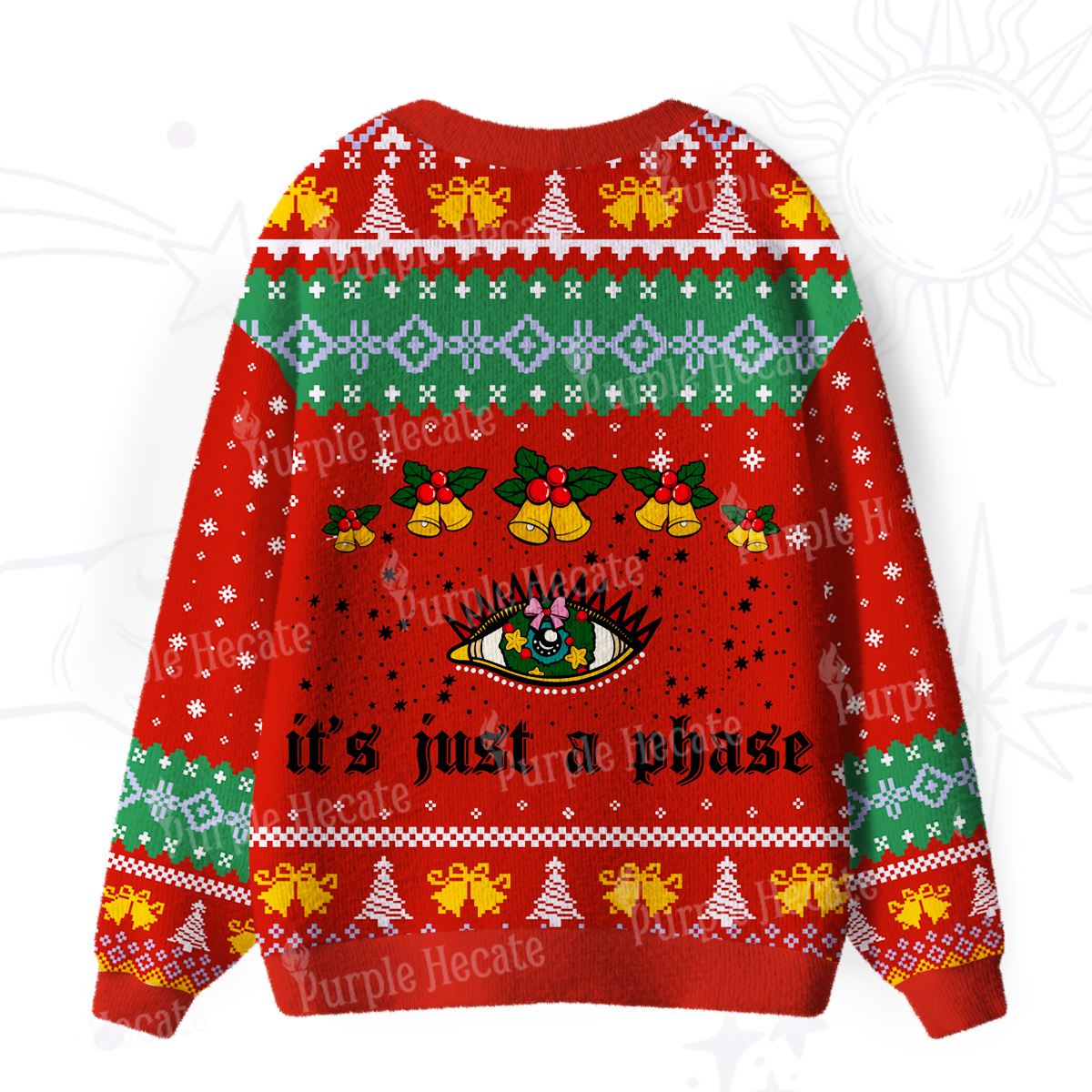 Purplehecate It's Just A Phase Christmas Ugly Cardigan Sweaters