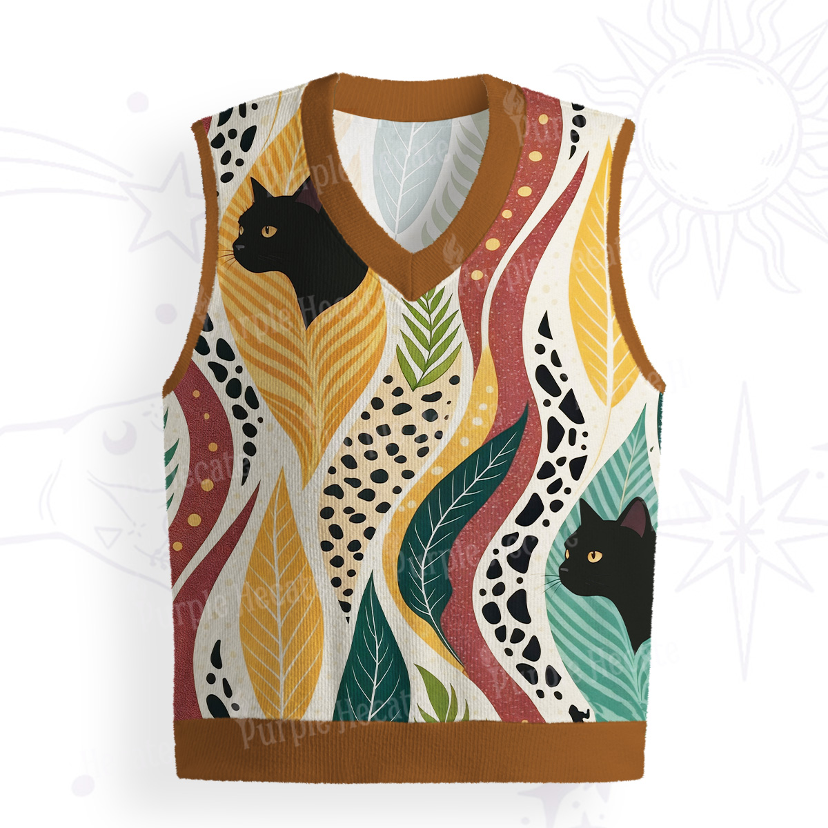 Purplehecate Mystic Forest Cat Ugly Sweater Vest