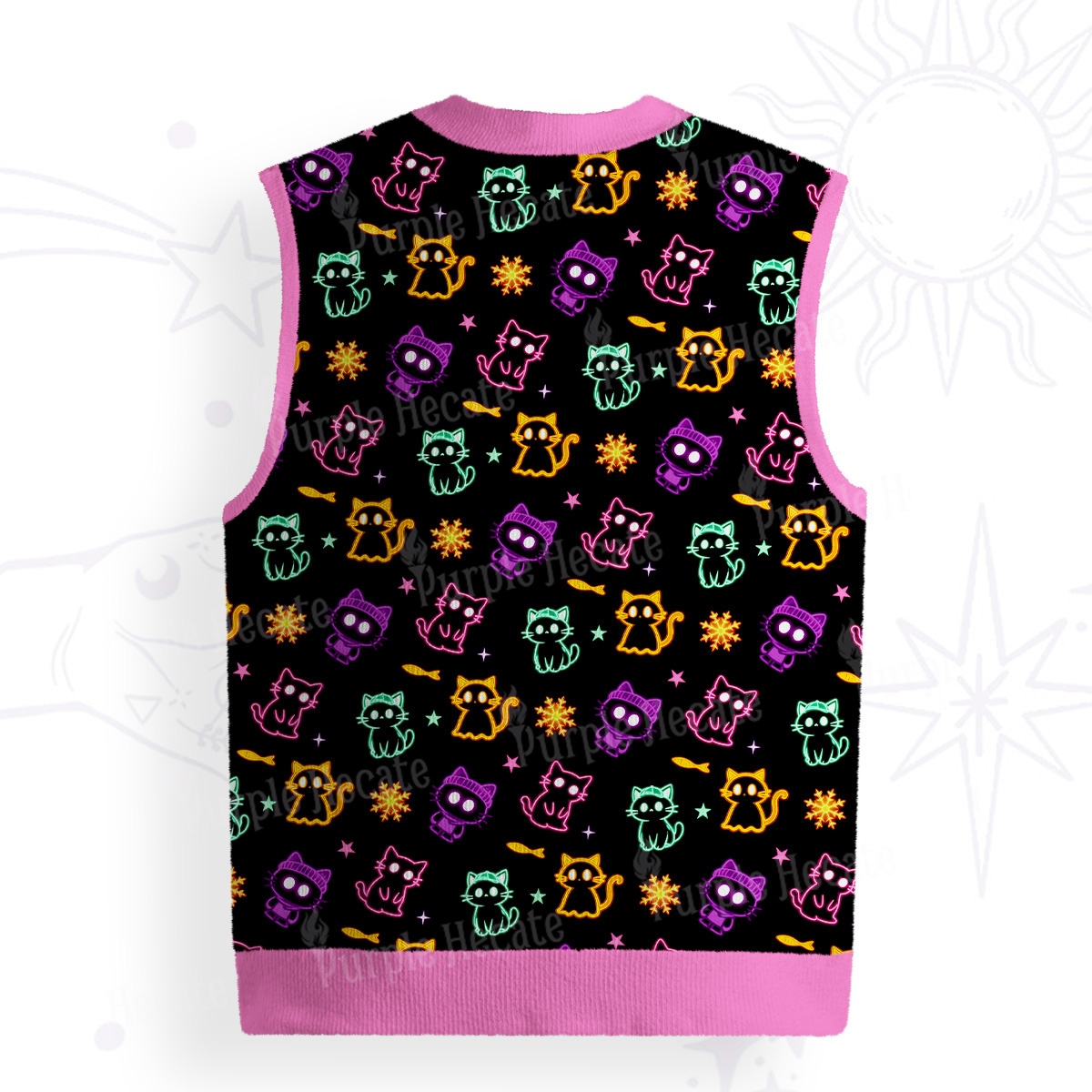 Purplehecate Neon Cat Party Ugly Sweater Vest