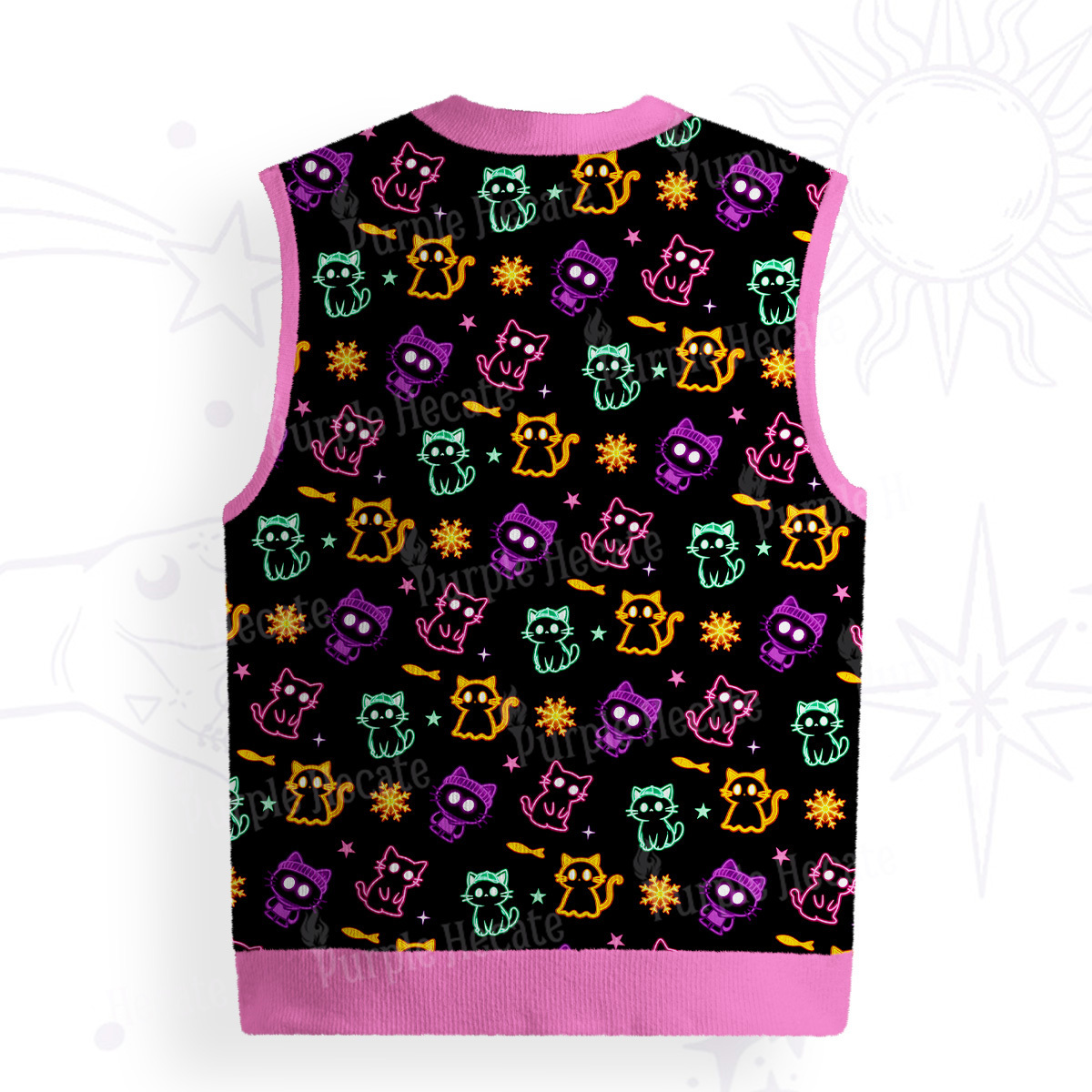 Purplehecate Neon Cat Party Ugly Sweater Vest