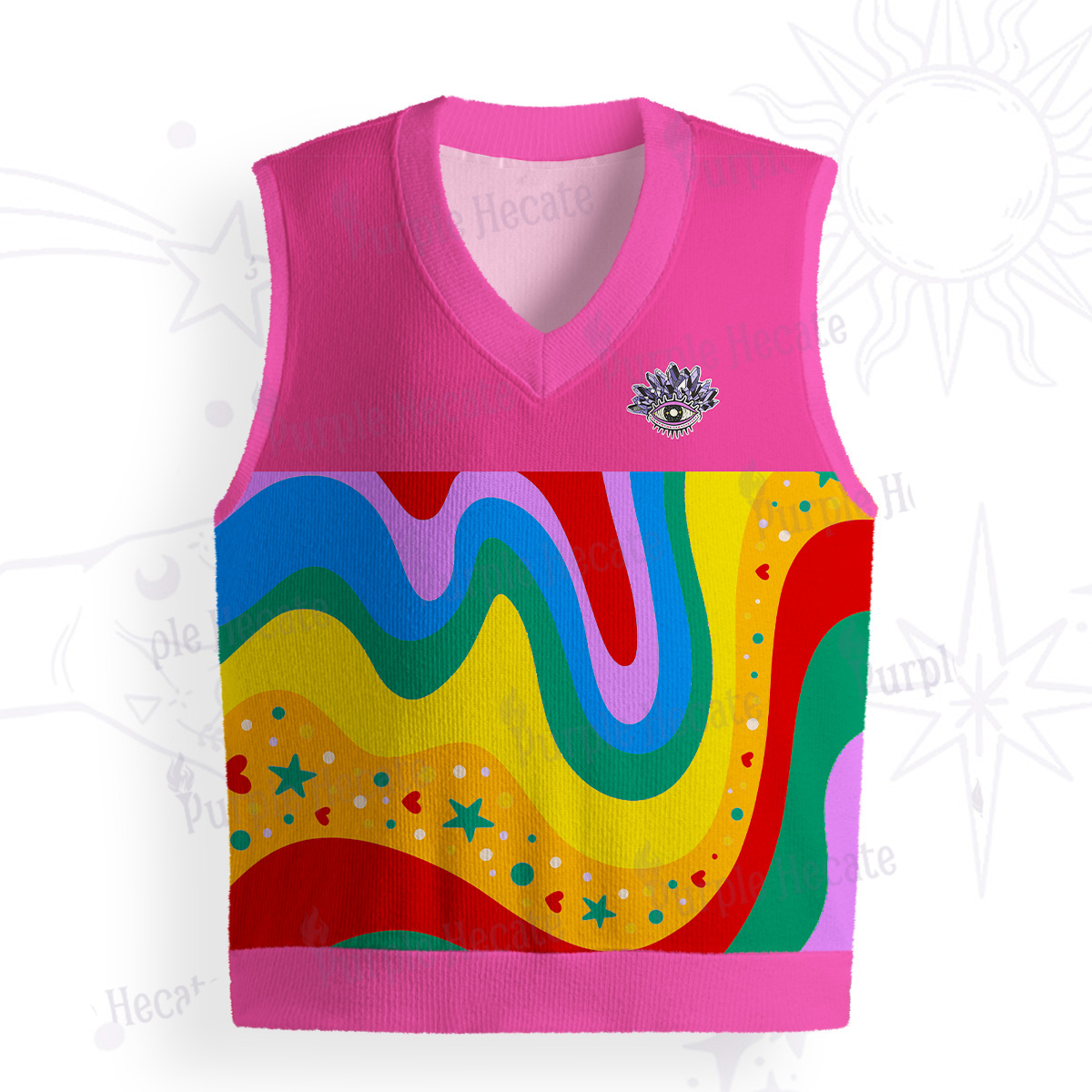 Purplehecate Dreamy Rainbow Waves Ugly Sweater Vest