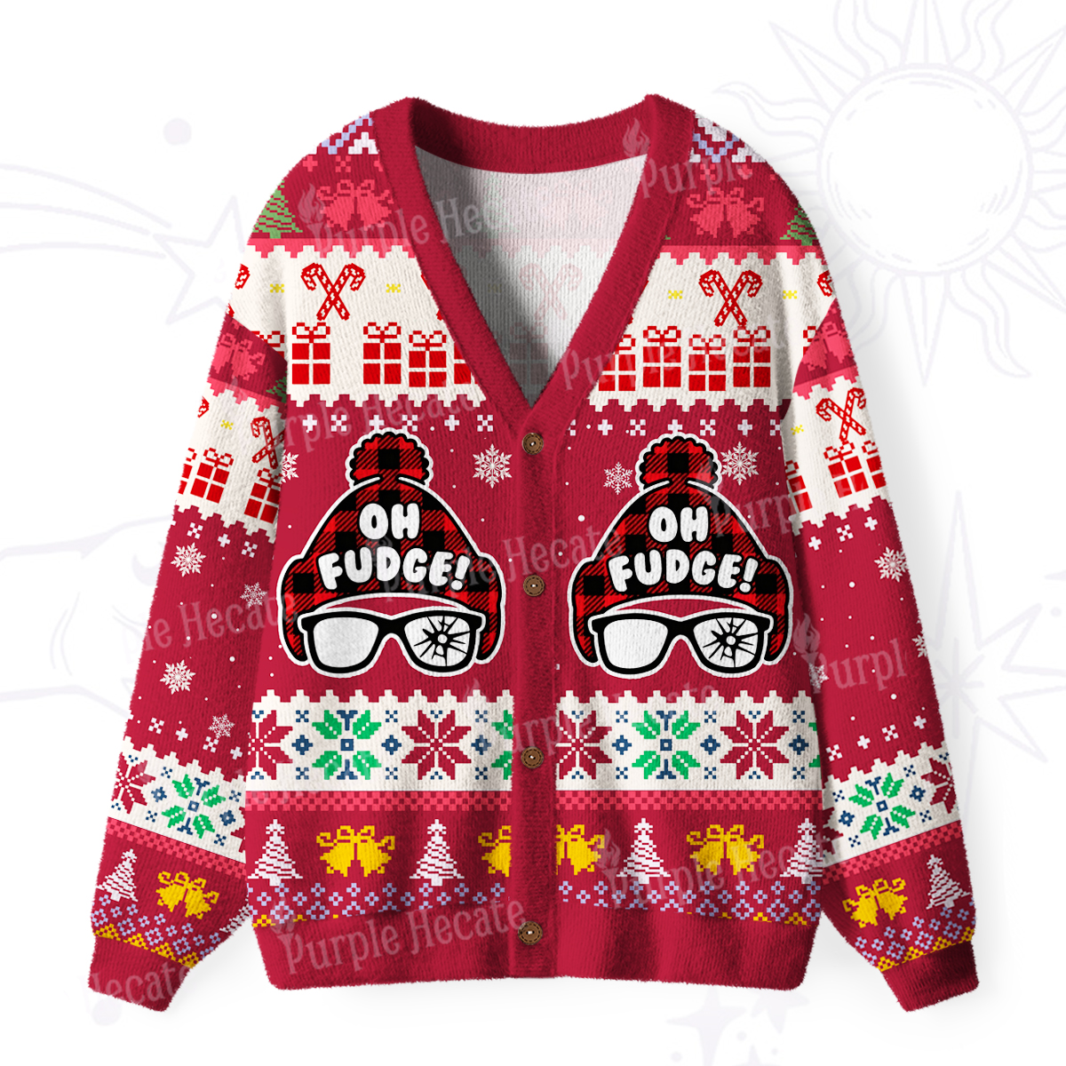 Purplehecate Oh Fudge Christmas Ugly Cardigan Sweaters