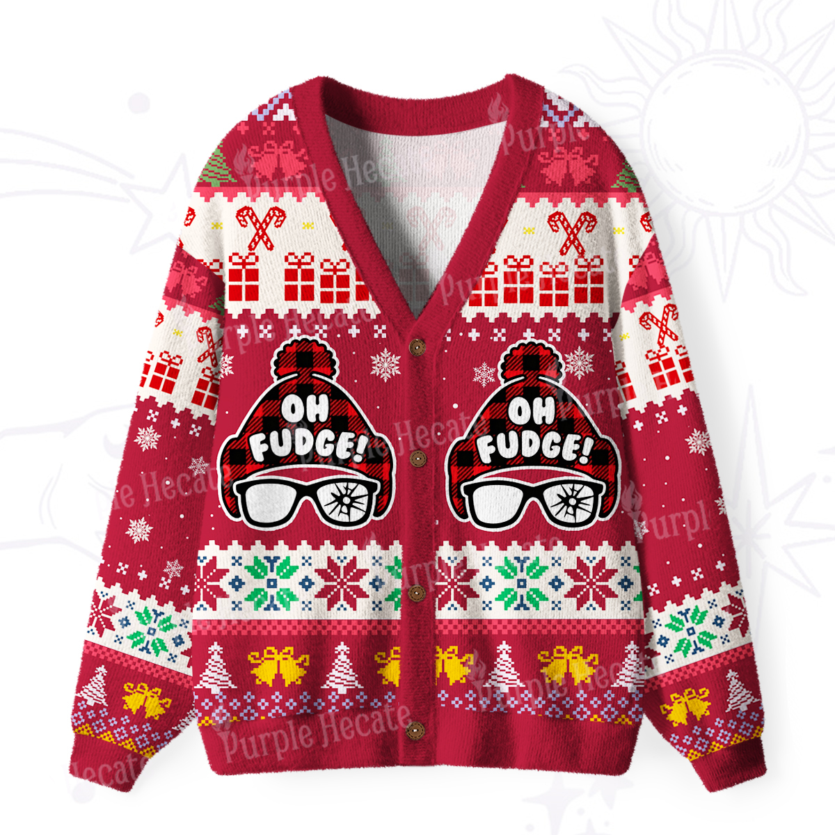 Purplehecate Oh Fudge Christmas Ugly Cardigan Sweaters