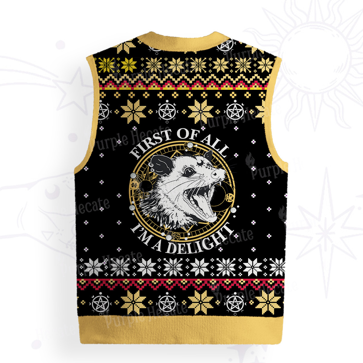 Purplehecate First Of All I'm A Delightful Opossum Ugly Sweater Vest