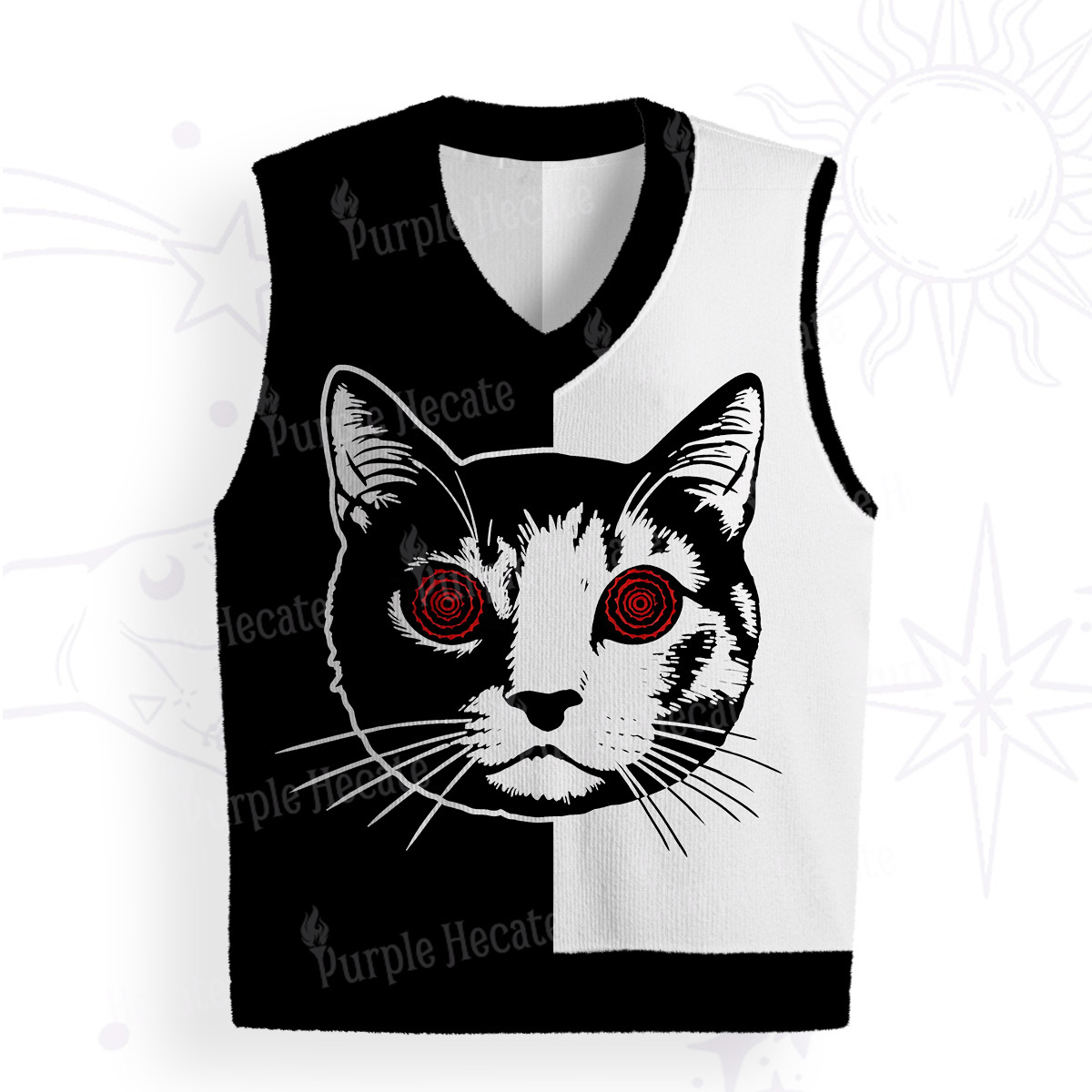 Purplehecate Hypnotic Cat Ugly Sweater Vest